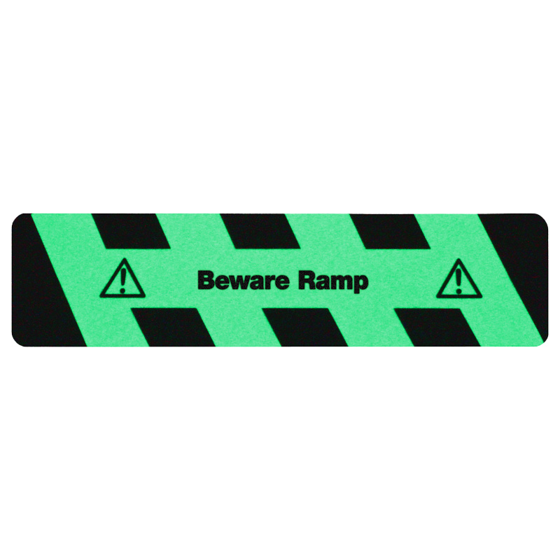 m2-Antirutschbelag Nachleuchtend SG mit Text "Beware Ramp" Streifen 150x610mm