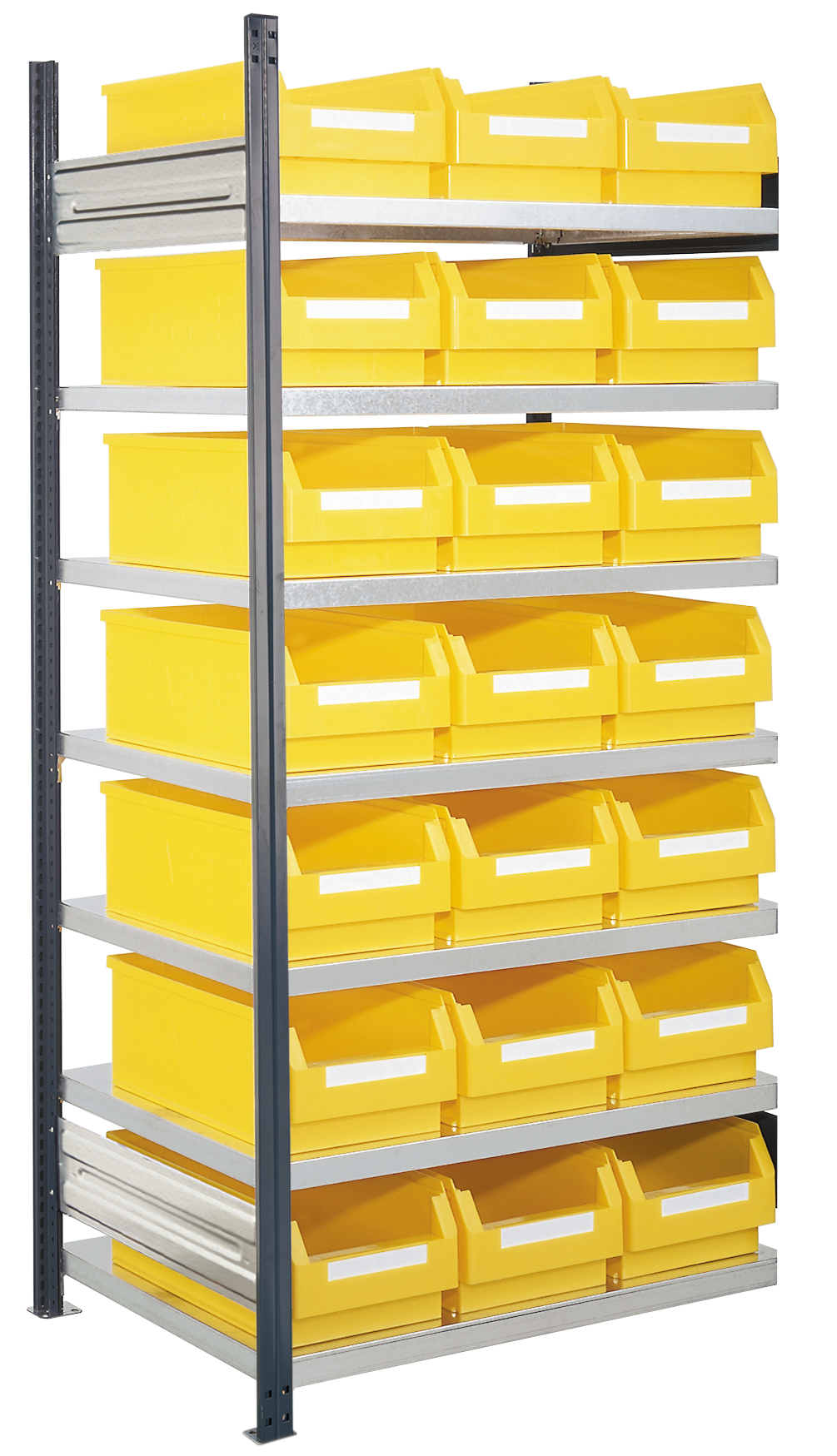 ®RasterPlan Steckregal mit Lagersichtkästen Mod 15 2000 x 1000 x 600 mm AF RAL 7016. Inklusiv 21 x Größe 2.