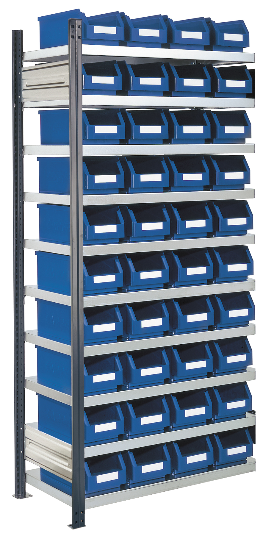 ®RasterPlan Steckregal mit Lagersichtkästen Mod 13 2000 x 1000 x 400 mm AF RAL 7016. Inklusiv 40 x Größe 4.