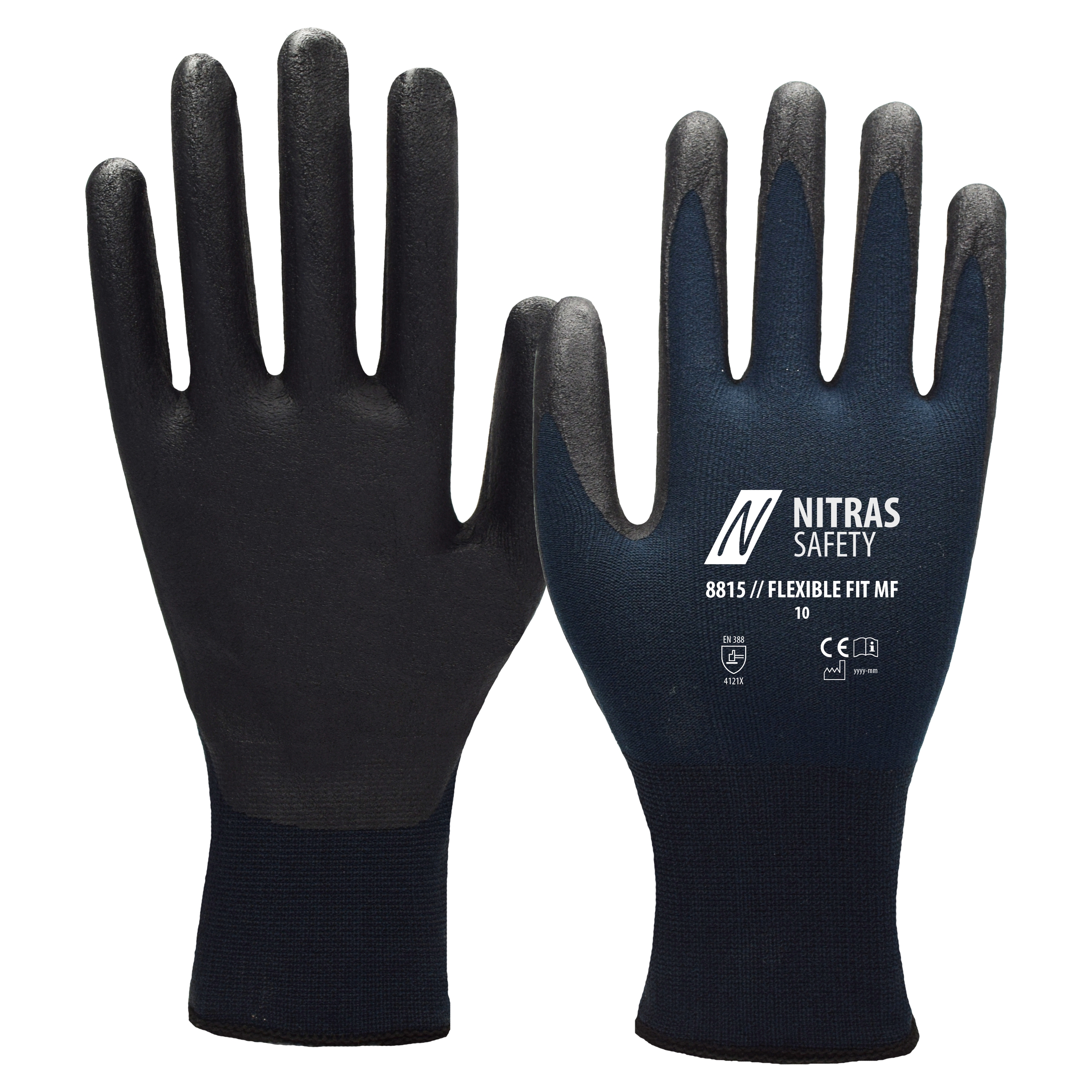 NITRAS FLEXIBLE FIT MF, Strickhandschuhe, dunkelblau / schwarz, EN 388, OEKO-TEX