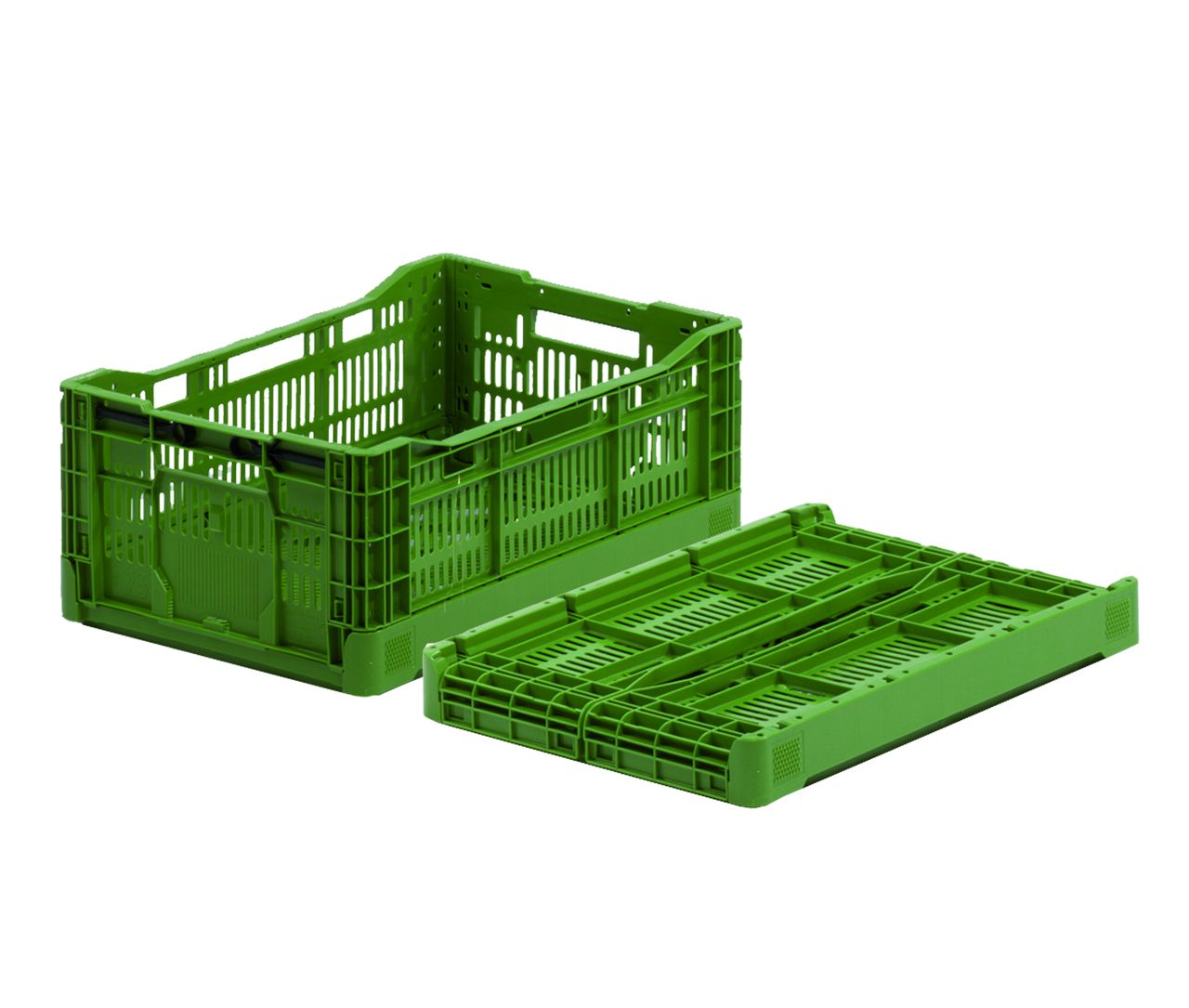 GEMÜSE-KLAPPKISTE KLAPPBOX Clever Agri Box, 600x400x240 mm, Seiten/Boden durchbr., Höhe gekl.: 60 mm Farbe: grün, gelb