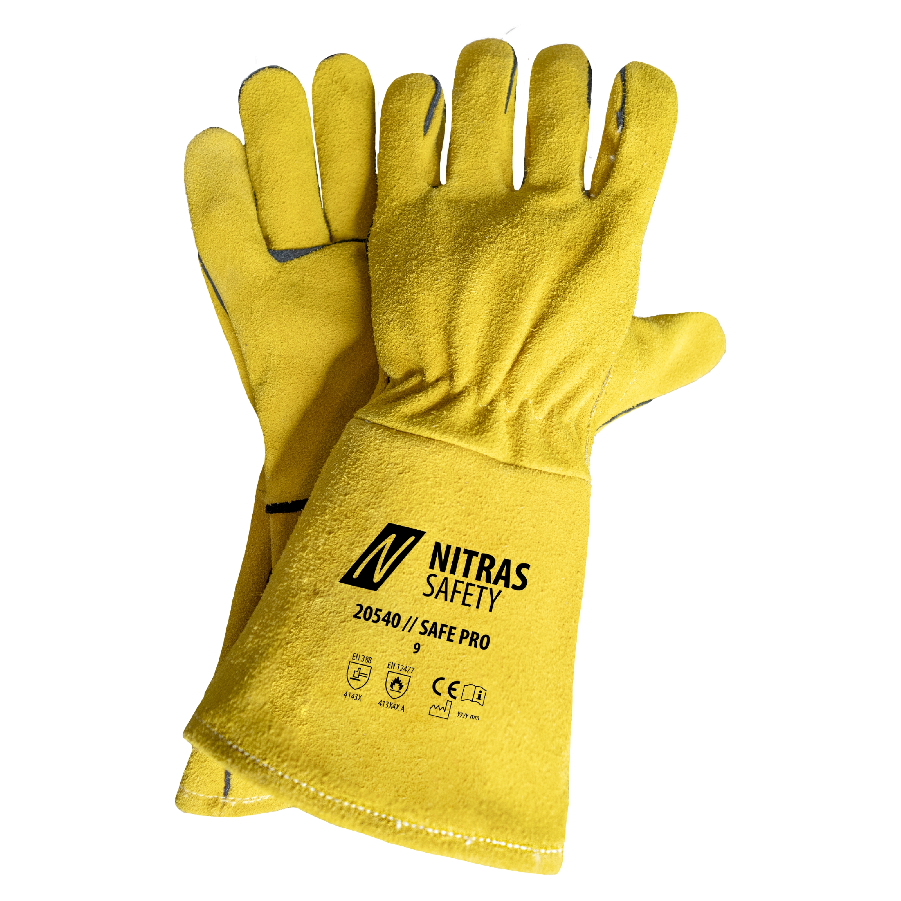 NITRAS SAFE PRO, Schweißerhandschuhe, ocker, EN ISO 21420, EN 388, EN 12477