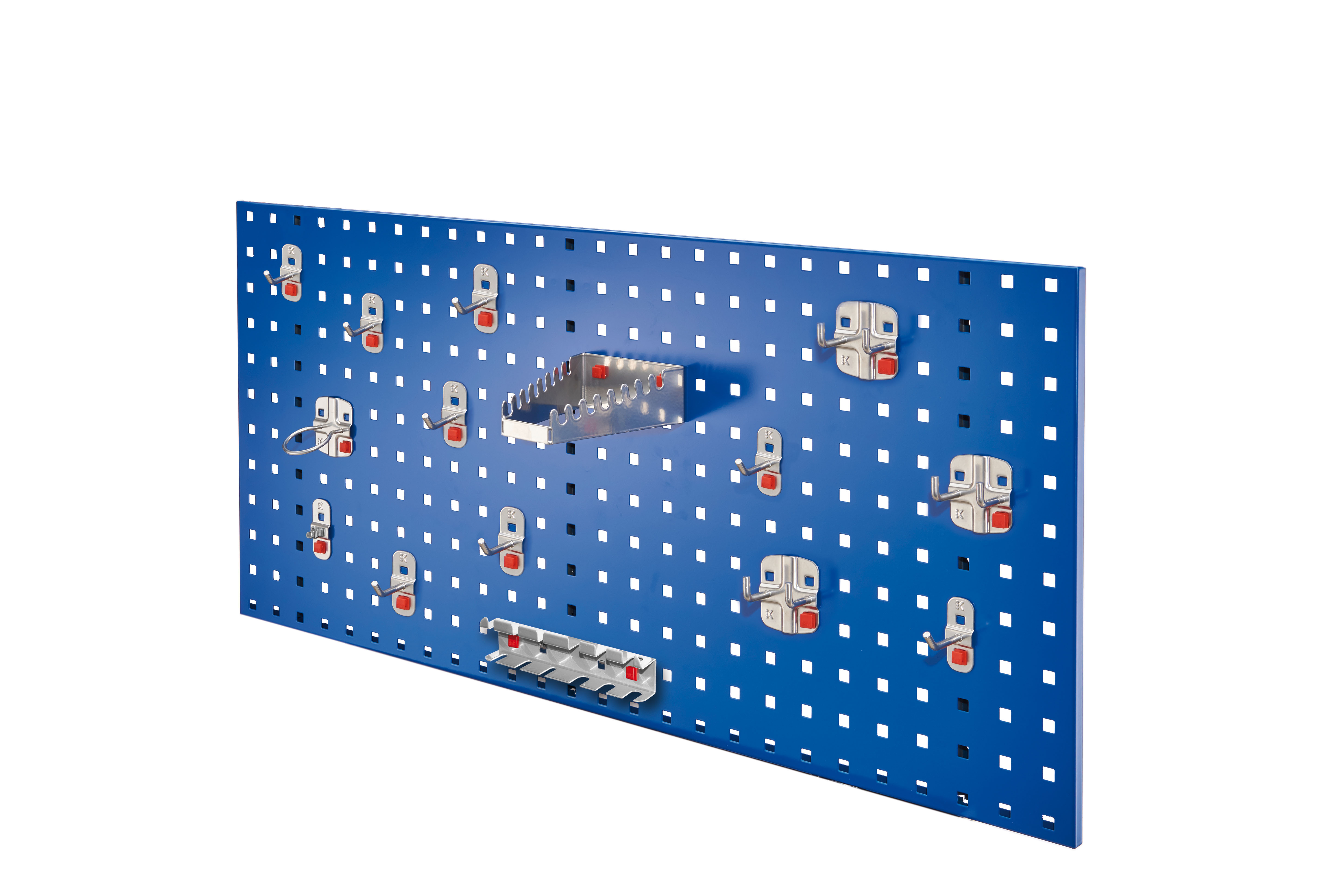 ®RasterPlan / ABAX Lochplatten Einsteigerset 5 RAL 5010. Bestehend aus 1 Lochplatte 1000 mm 1 ABAX Werkzeughaltersortiment 15-teilig,