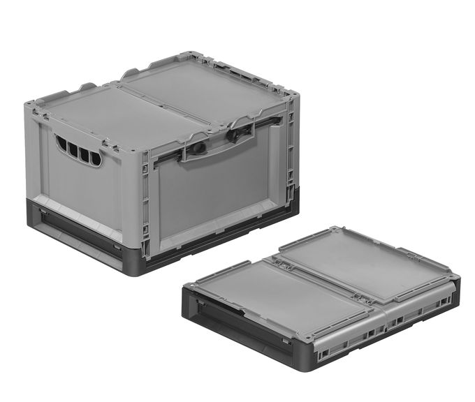 Clever-Move-Box, 400x300x240 mm, Seiten/Boden geschl., Höhe geklappt: 65 mm Farbe: grau/schwarz