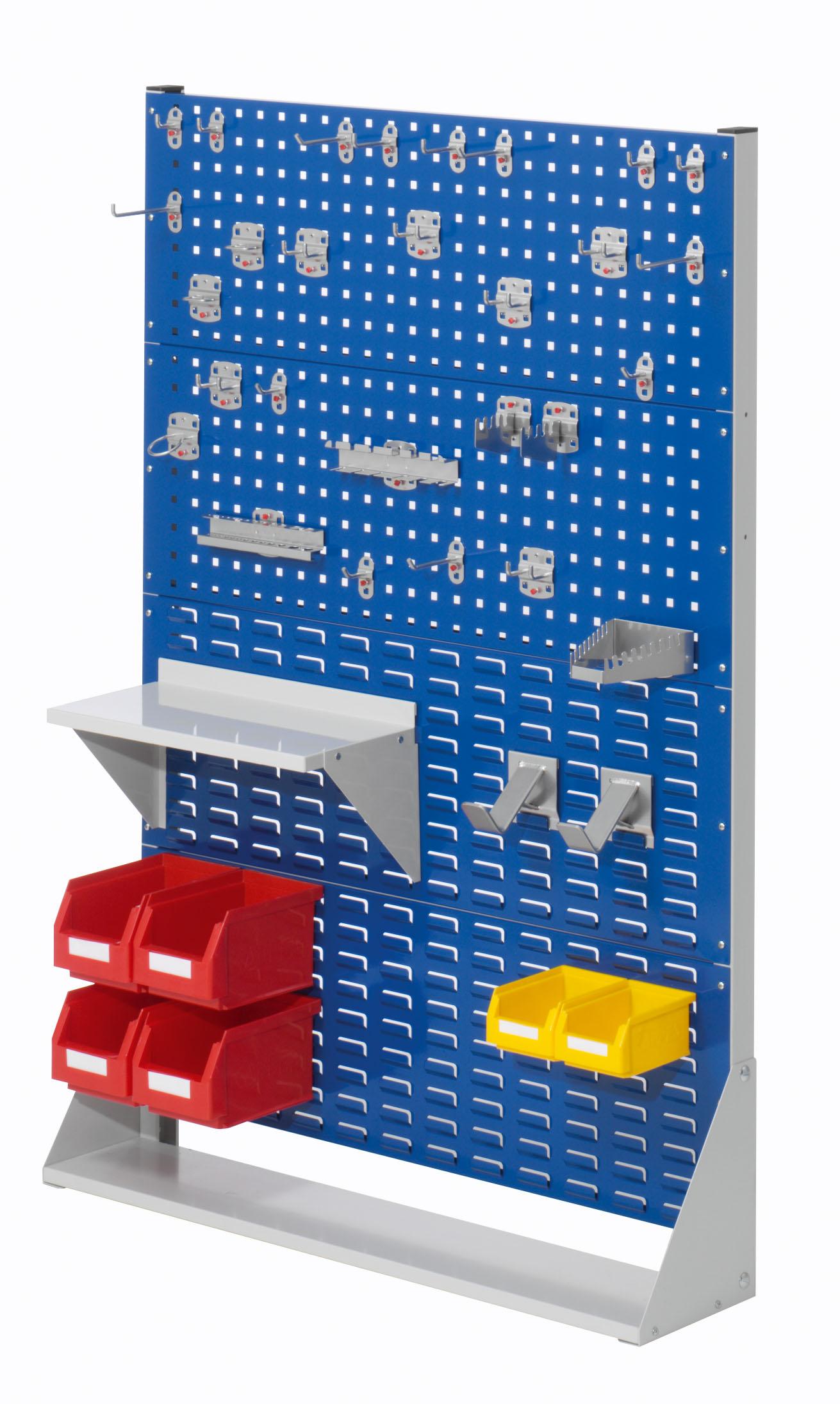 ®RasterPlan Stellwand Gr.4 einseitig H1450 x B1000 x T240 mm RAL 7035/5010. 1 x Werkzeughaltersortiment 28-teilig 1 x Stahlboden 450 mm 2 x Dornträger 4 x Lagersichtkästen Größe 6 2 x Lagersichtkästen Größe 7.