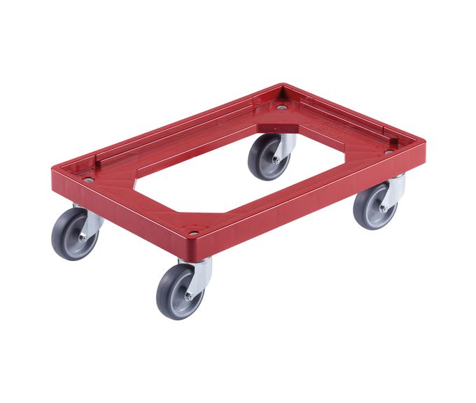 Transportroller / Transport-Rollwagen, 600x400 mm, Höhe: 180 mm, Gummi- Rad Farbe: rot, schwarz