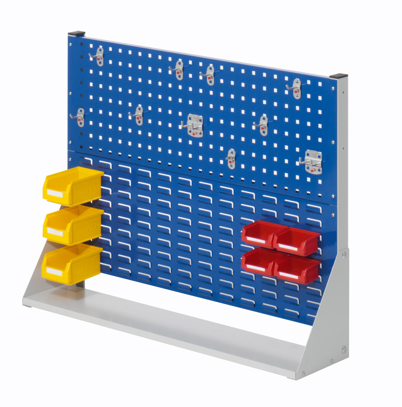 ®RasterPlan Stellwand Gr. 2 einseitig H760 x B1000 x T240 mm RAL 7035/5010. 1 x Werkzeughaltersortiment 10-teilig 3 x Lagersichtkästen Größe 7 4 x Lagersichtkästen Größe 8.
