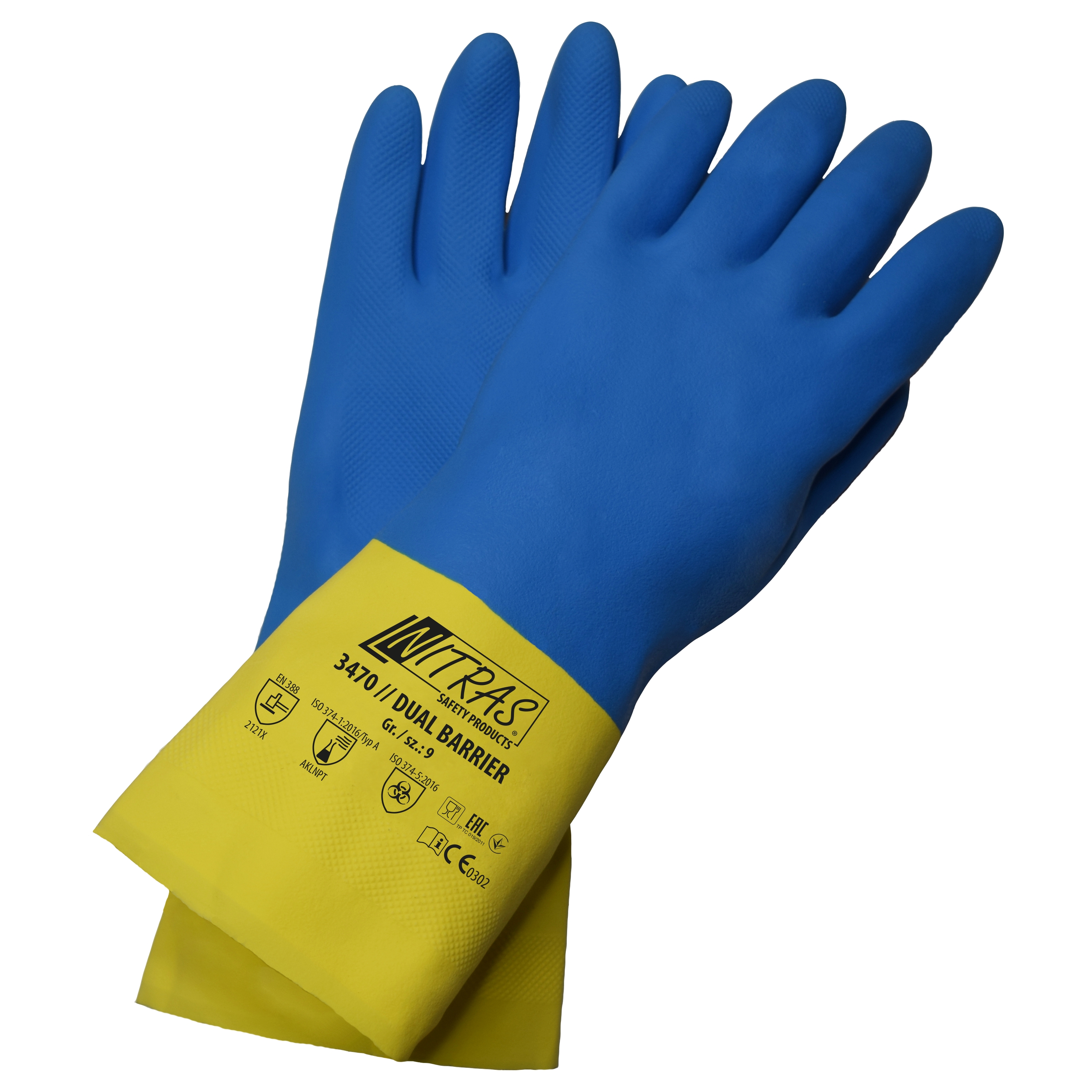 NITRAS DUAL BARRIER, Chemikalienschutzhandschuhe, gelb / blau, EN 388, EN ISO 374