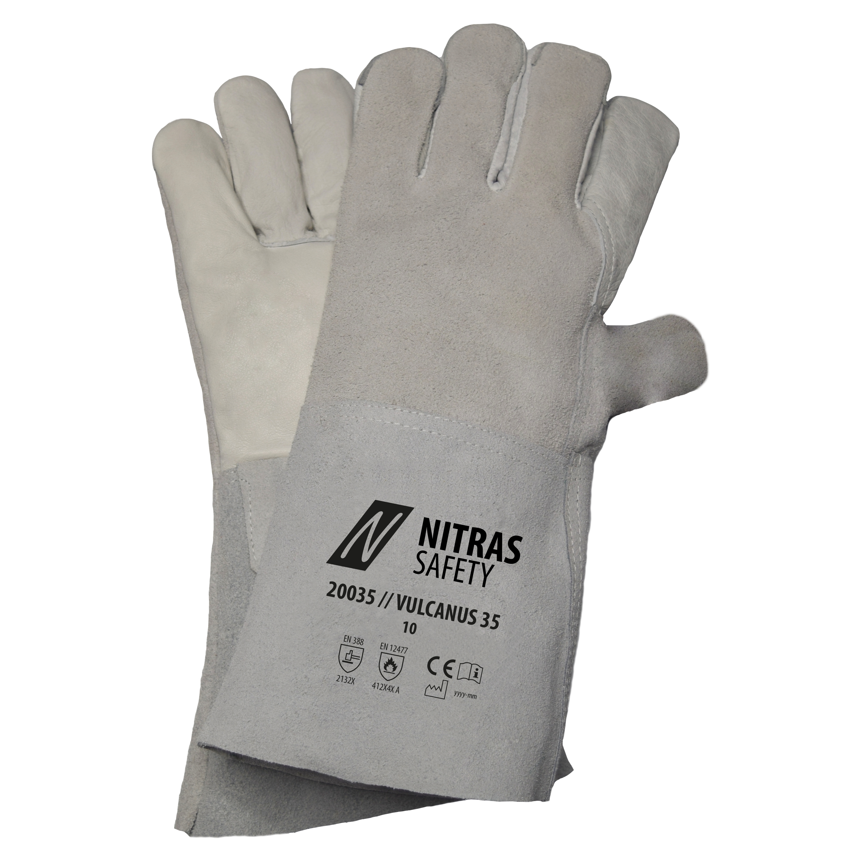 NITRAS VULCANUS 35, 5-Finger-Schweißerhandschuhe, grau / grau, EN 388, EN 12477