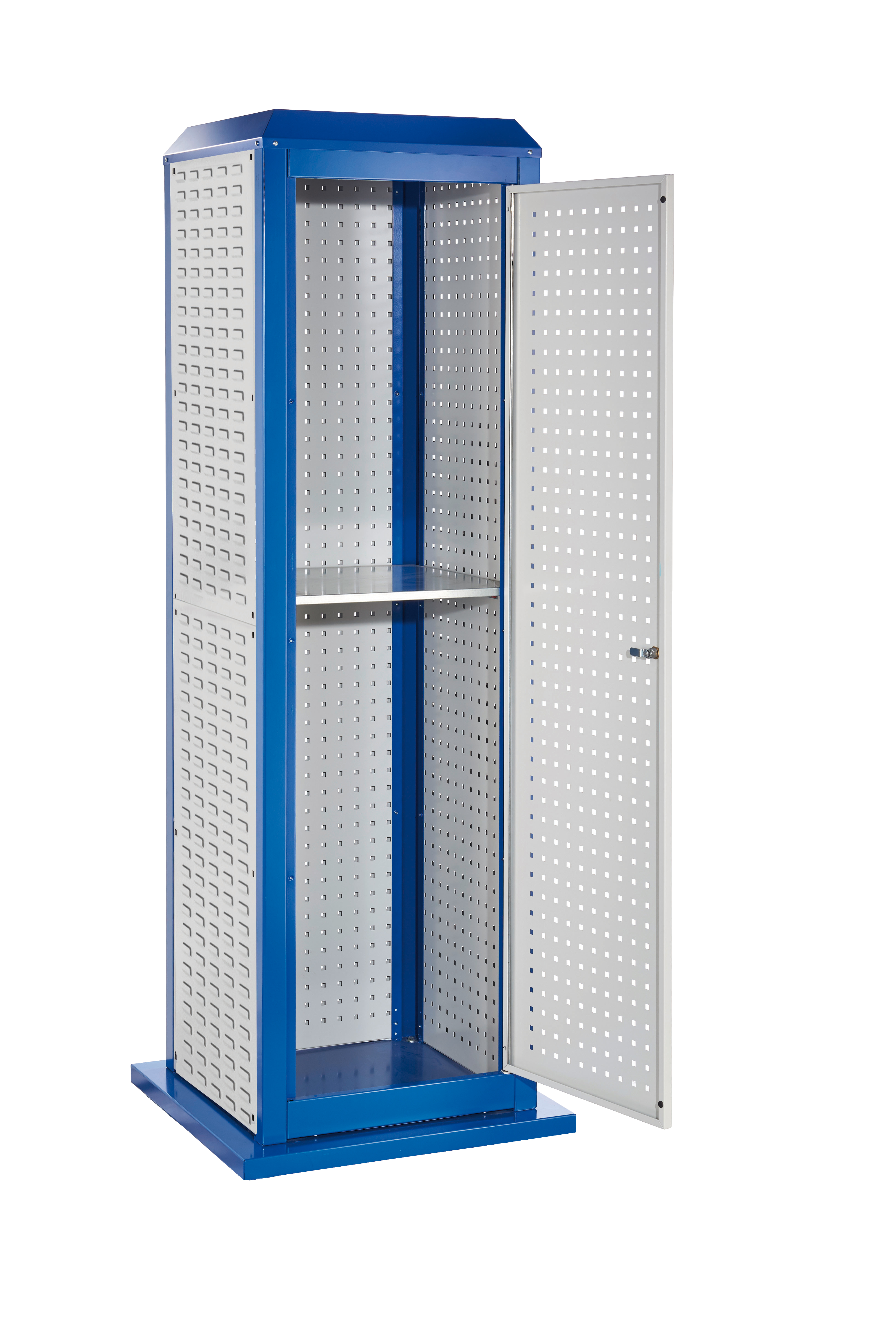 ®RasterPlan ToolTower groß Mod 34 stationär RAL 7035/7016. 2 LP außen groß 2 LP innen groß 2 SP außen klein 1 LP Tür 1 Fachboden.