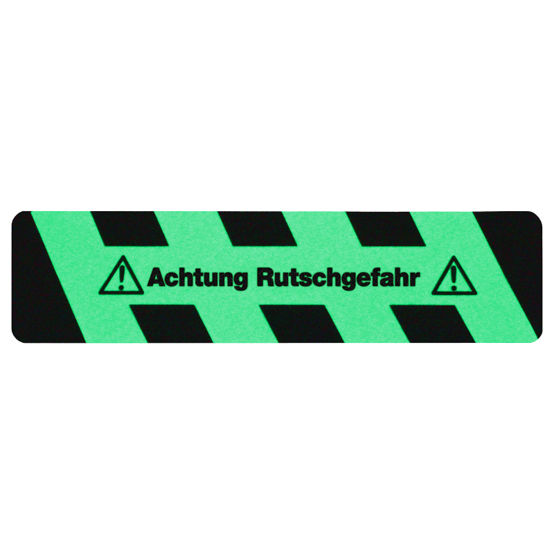 m2-Antirutschbelag Nachleuchtend SG mit Text "Achtung Rutschgefahr" Streifen 150x610mm