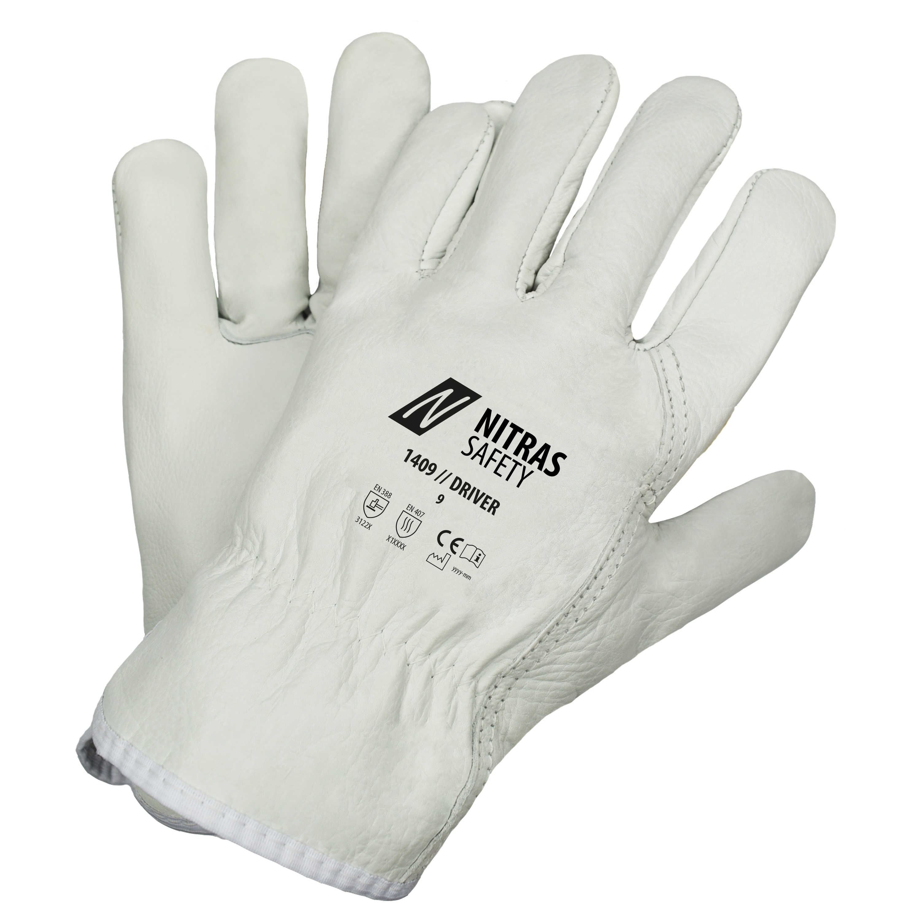 NITRAS DRIVER, Rindvolllederhandschuhe, grau, EN 388, EN 407