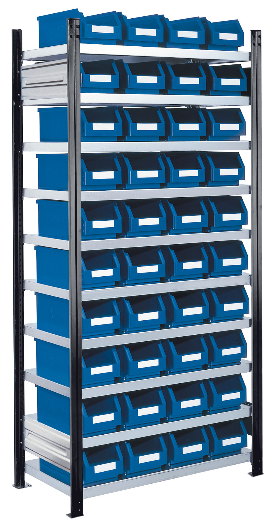 ®RasterPlan Steckregal mit Lagersichtkästen Mod 13 2000 x 1000 x 400 mm GF RAL 7016. Inklusiv 40 x Größe 4.