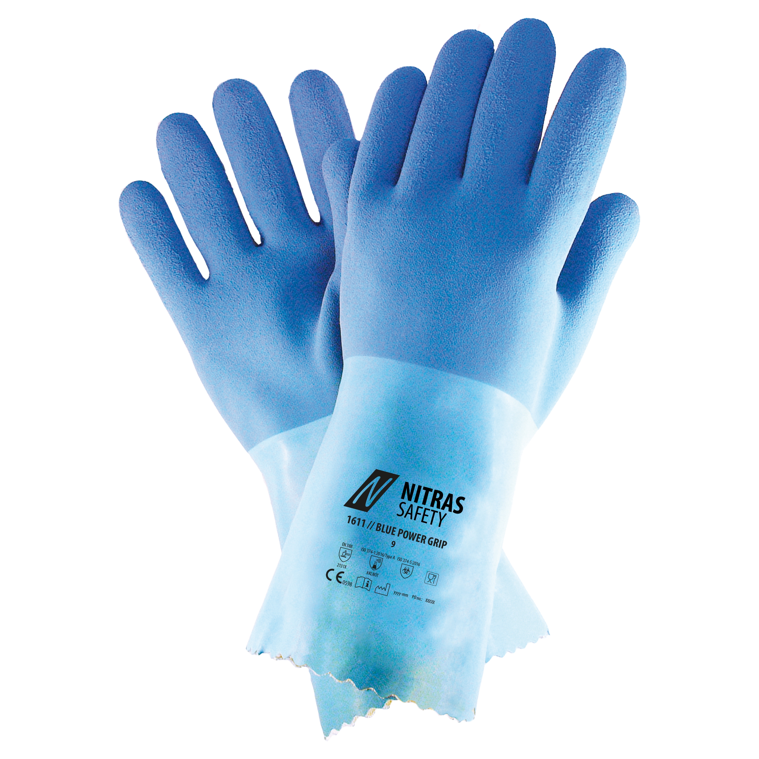 NITRAS BLUE POWER GRIP, Chemikalienschutzhandschuhe, naturfarben / blau, EN 388, EN ISO 374