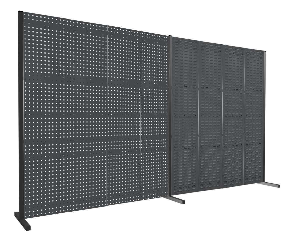 ®RasterPlan Trennwand Doppelfeld 180° 2000 / 2000 mm H2000 mm RAL 7016. Mit 4 ®RasterPlan Lochplatten 4 ®RasterPlan Schlitzplatten.