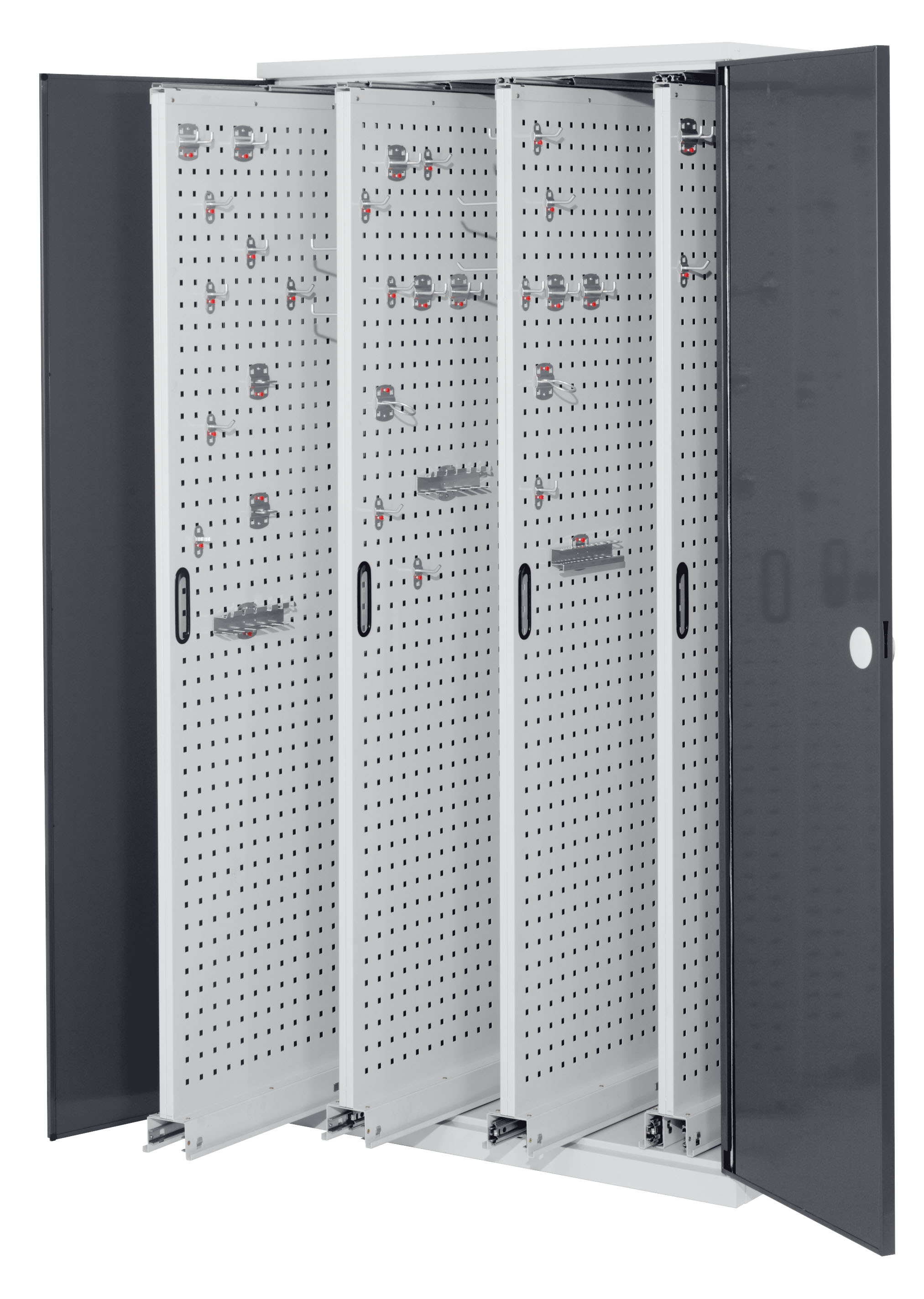 ®RasterPlan Vertikalschrank Modell 83 1950 x 1000 x 600 mm RAL 7035/7016. Doppelwandtür 4 Auszüge Lochplatten.