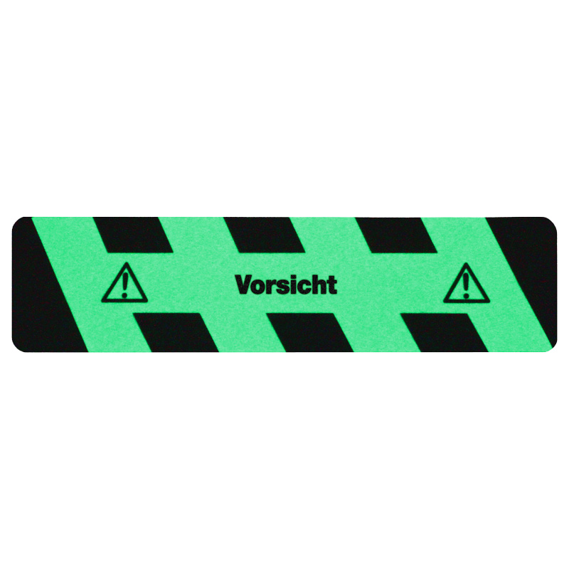 m2-Antirutschbelag Nachleuchtend SG mit Text "Vorsicht" Streifen 150x610mm