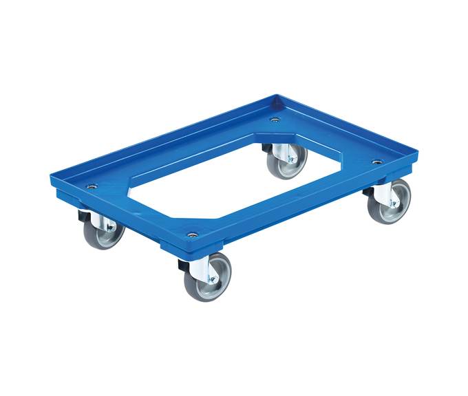 Transport-Rollwagen, 610x410x170 mm, Gummirollen, Farbe blau