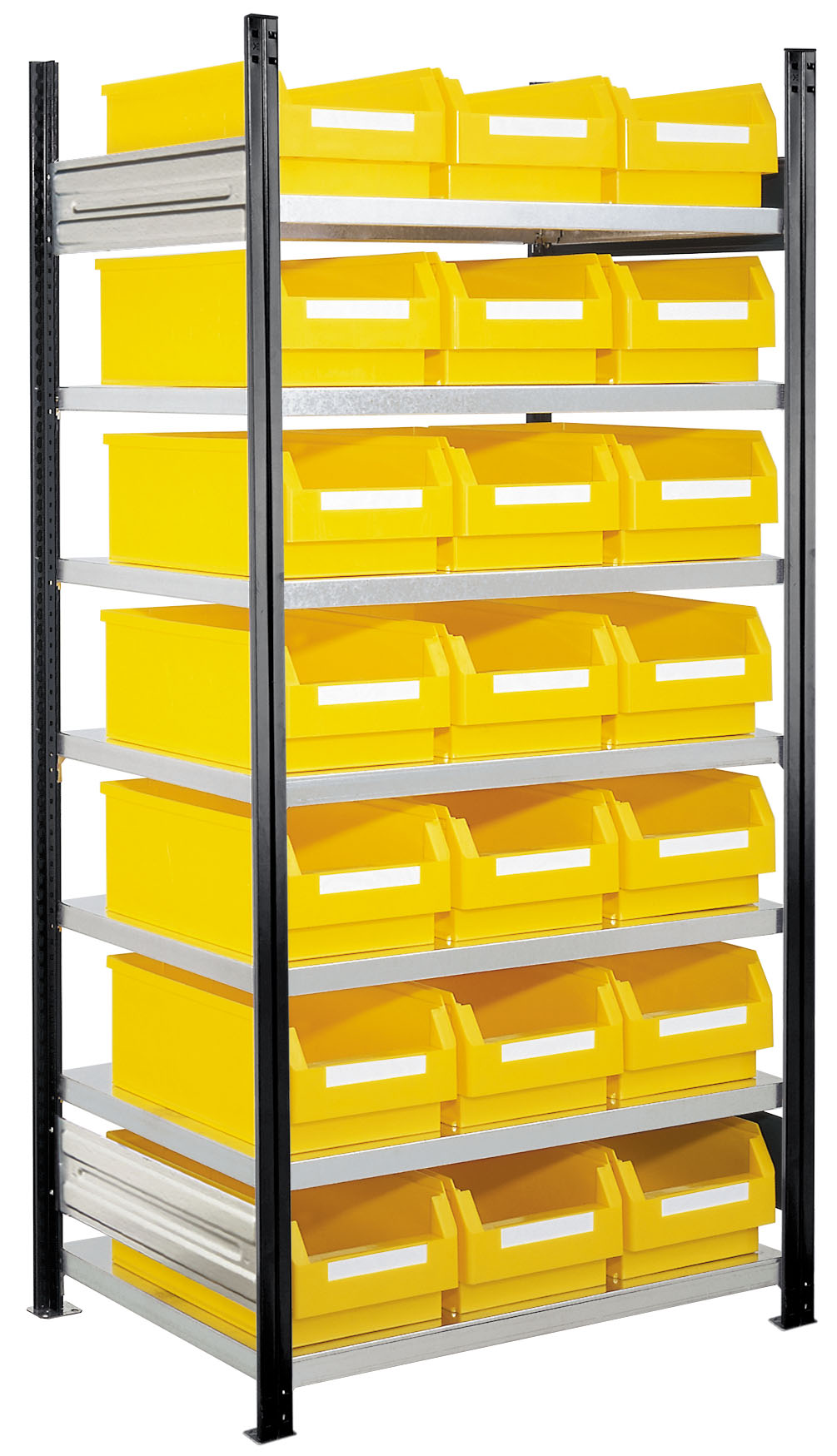 ®RasterPlan Steckregal mit Lagersichtkästen Mod 15 2000 x 1000 x 600 mm GF RAL 7016. Inklusiv 21 x Größe 2.