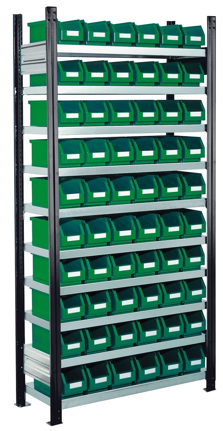®RasterPlan Steckregal mit Lagersichtkästen Mod 10 2000 x 1000 x 300 mm GF RAL 7016. Inklusiv 60 x Größe 5.