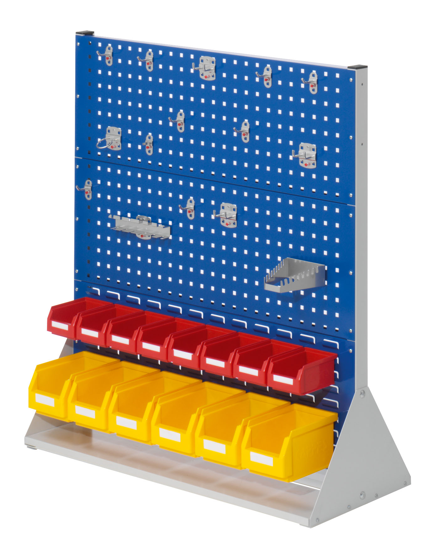 ®RasterPlan Stellwand Gr.3 doppelseitig H1100 x B1000 x T430 mm 7035/5010. 1 x Werkzeughaltersortiment 15-teilig 8 x Lagersichtkästen Größe 7 6 x Lagersichtkästen Größe 6.